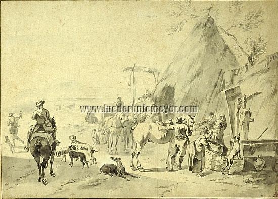 Hendrik Verschuring, Resting Hunters before an Inn