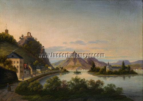 Carl Friedrich Karthaus, Rhine Landscape with Rolandswerth, Nonnenwerth and Drachenfels