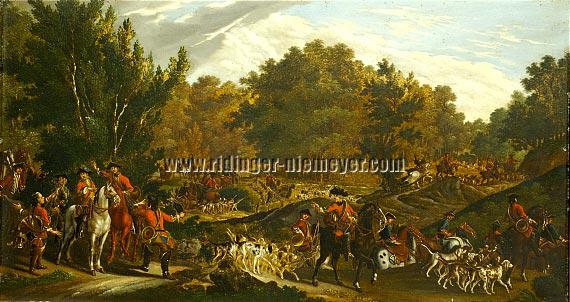 Johann Elias Ridinger, The Relays are set out by the Commander of the Hunt