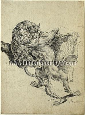 Joseph Georg Wintter (1751 Munich 1789). Panther and Lioness locked in Fight